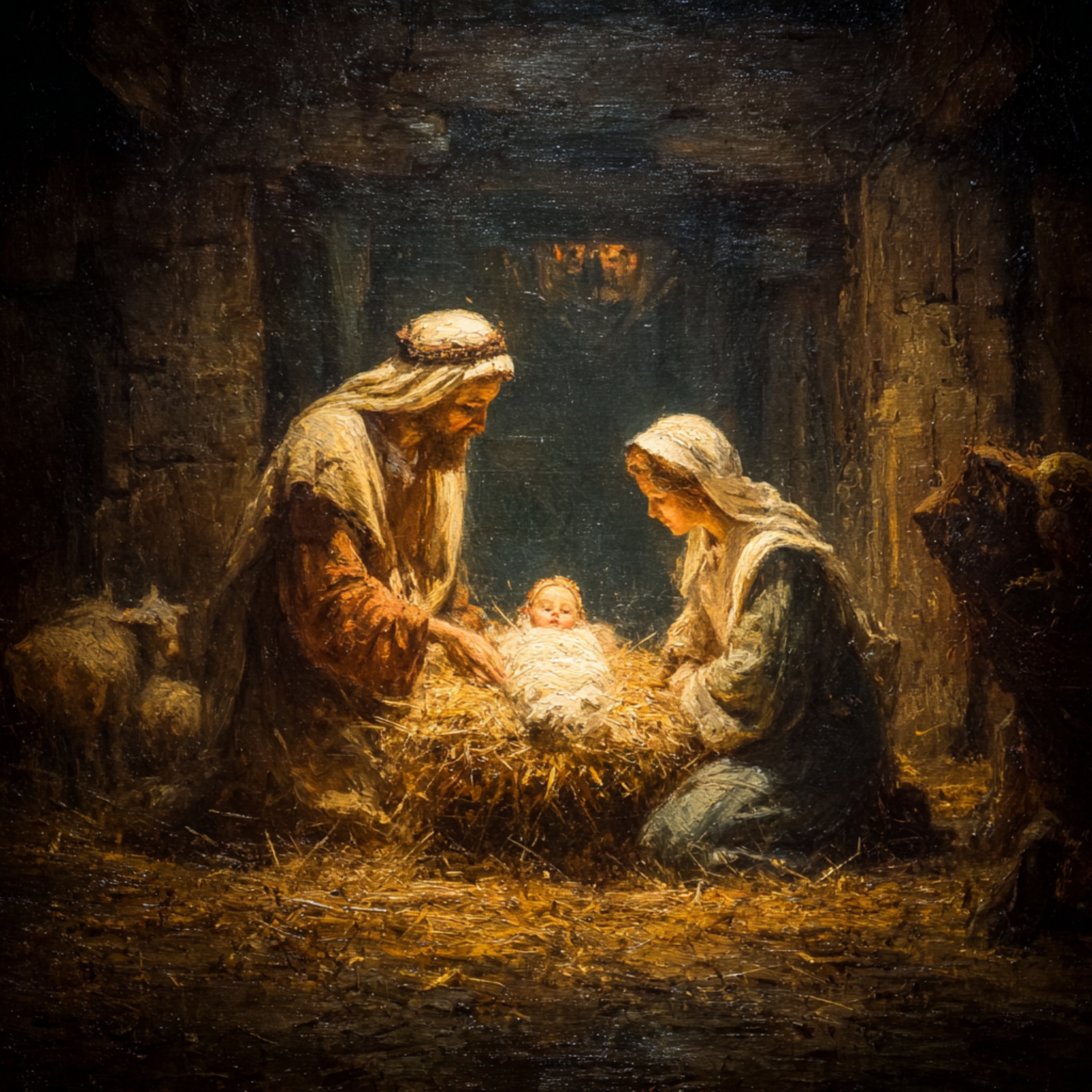 Image of the Nativity with Jesus, Mary and Joseph.